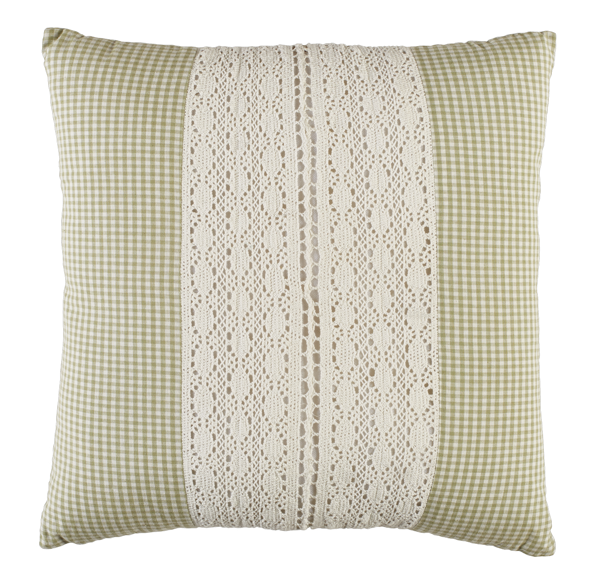 Green Gingham Lace Pillow 18"